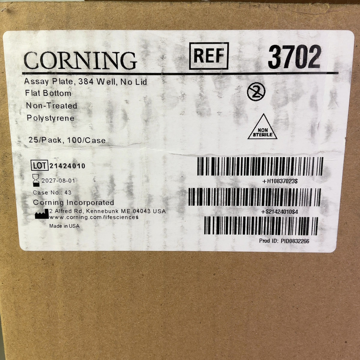Corning 384-Well Clear Flat Bottom Polystyrene Microplates, 100/Cs, PN: 3702 - Image 2
