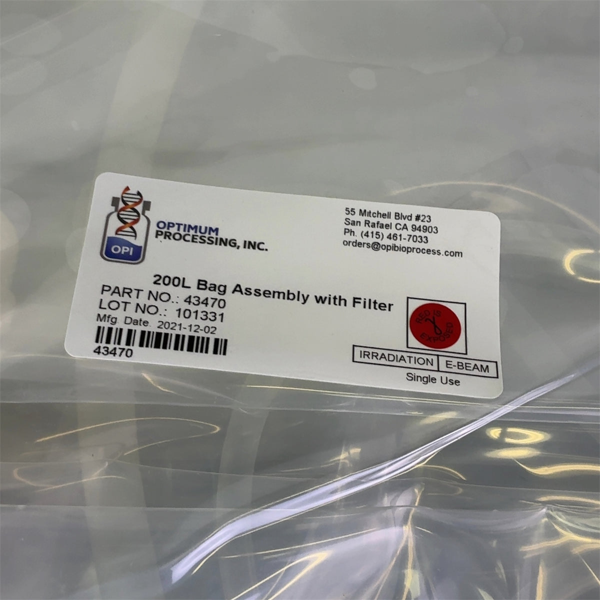 Optimum Processing Inc 200L BioProcess Bag Assembly with Filter - 6x Units 43470 | Safe & Secure Shipping - Image 3