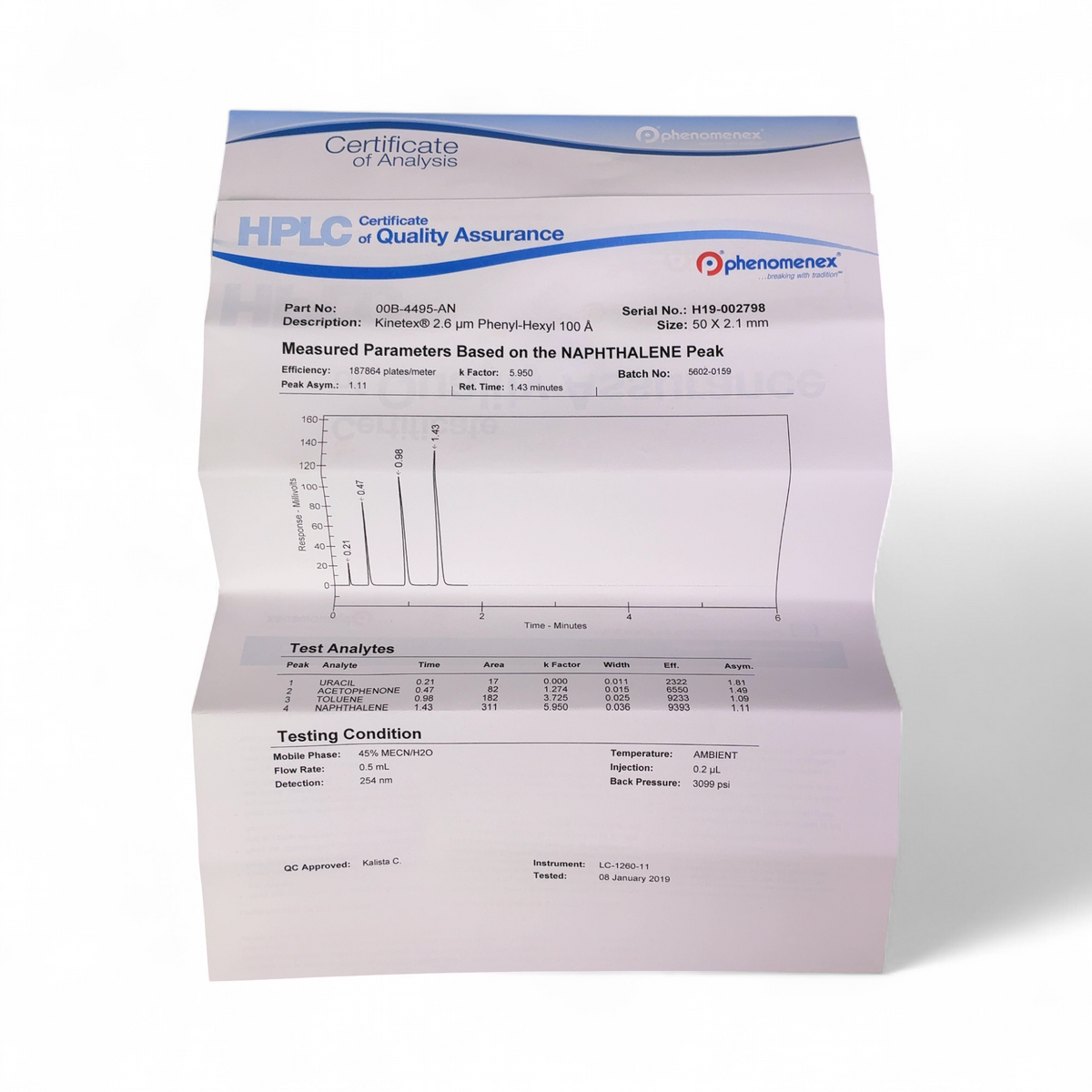 Phenomenex Kinetex 2.6 µm Phenyl-Hexyl 100 Å LC Column, 50 x 2.1 mm, 00B-4495-AN - Image 9