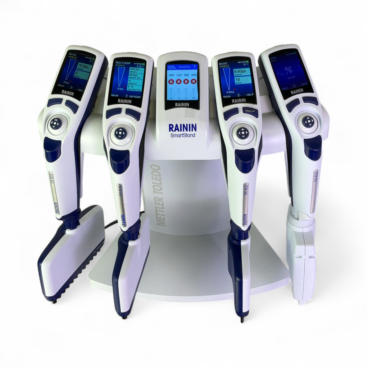 Rainin E4 XLS Adjustable Multichannel Pipettes w Smartstand Base; 20, 200, 300, 1200µL | Mr. Scientific - Image 1