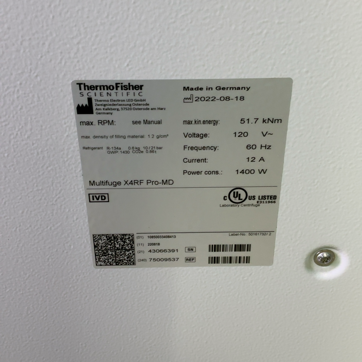 Thermo Scientific Multifuge X4RF Pro-MD Refrigerated Centrifuge 75009537 | Mr. Scientific - Image 13