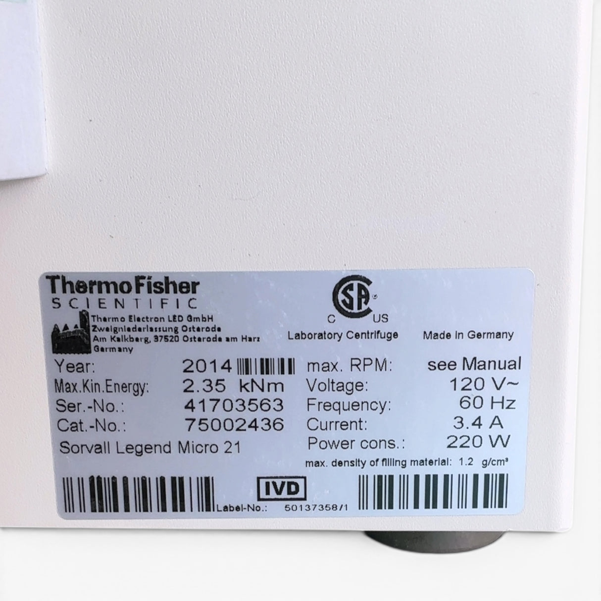 Thermo Scientific Sorvall Legend Micro 21 Centrifuge 75002436 w 24x1.5/2.0mL Rotor 75003424 (BO!) | Order Direct and Save - Image 14