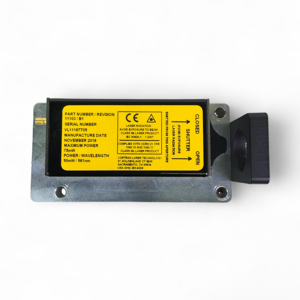 Vortran Laser Technology Stradus 561, 561nm Laser Diode Module 11103/B1 - Tested - Image 13