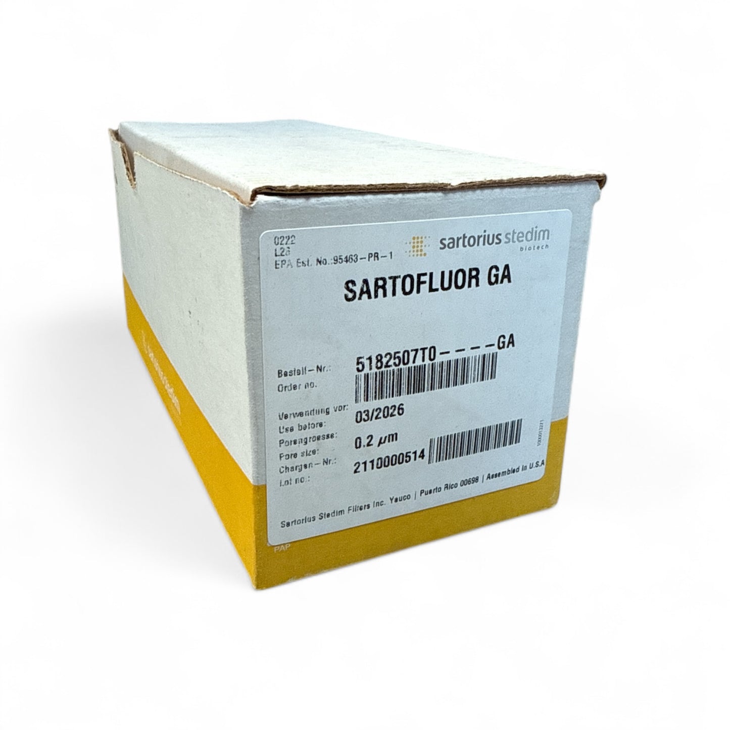 Sartorius Stedim Biotech Sartofluor GA Filter 5182507T0 - GA – 0.2 µm - New in Box