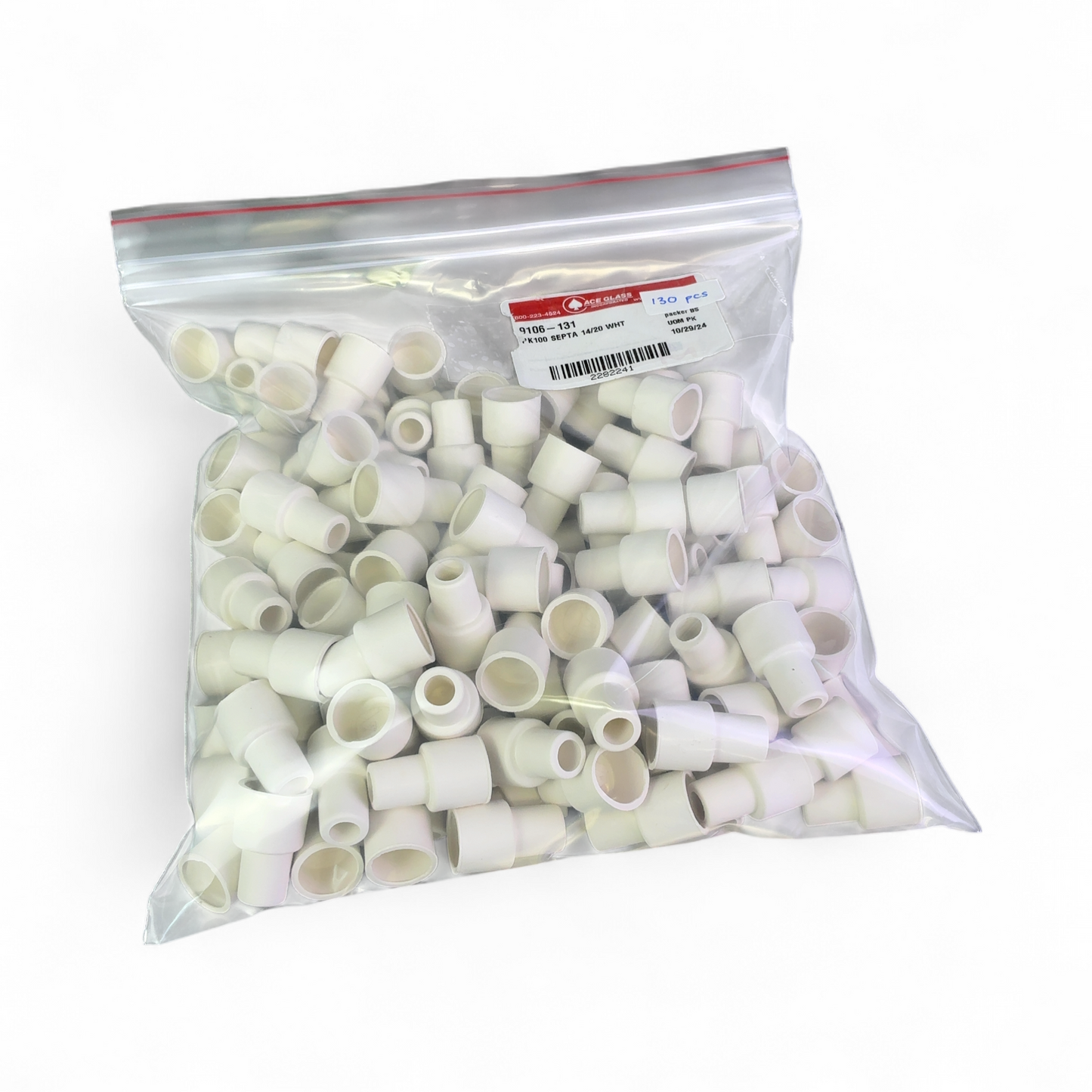 Ace Glass 9106 Septa Precision 14/20, 14/35 White Rubber Seals - 130ct 9106-131 | Ships Fast from Mr. Scientific - Image 1
