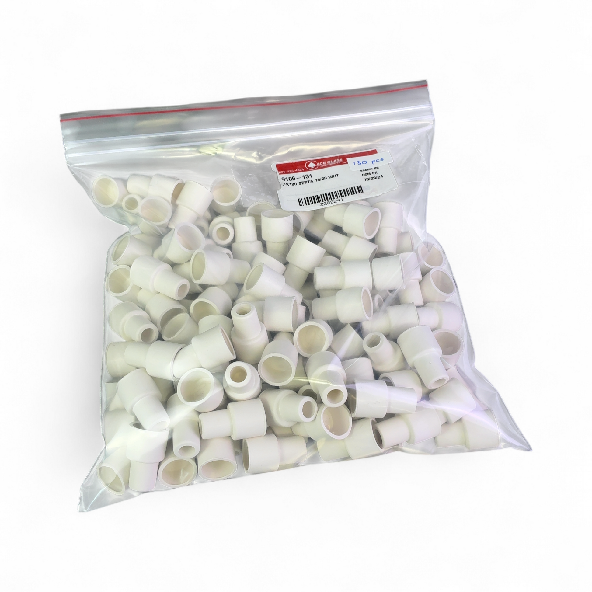 Ace Glass 9106 Septa Precision 14/20, 14/35 White Rubber Seals - 130ct 9106-131 | Ships Fast from Mr. Scientific - Image 1