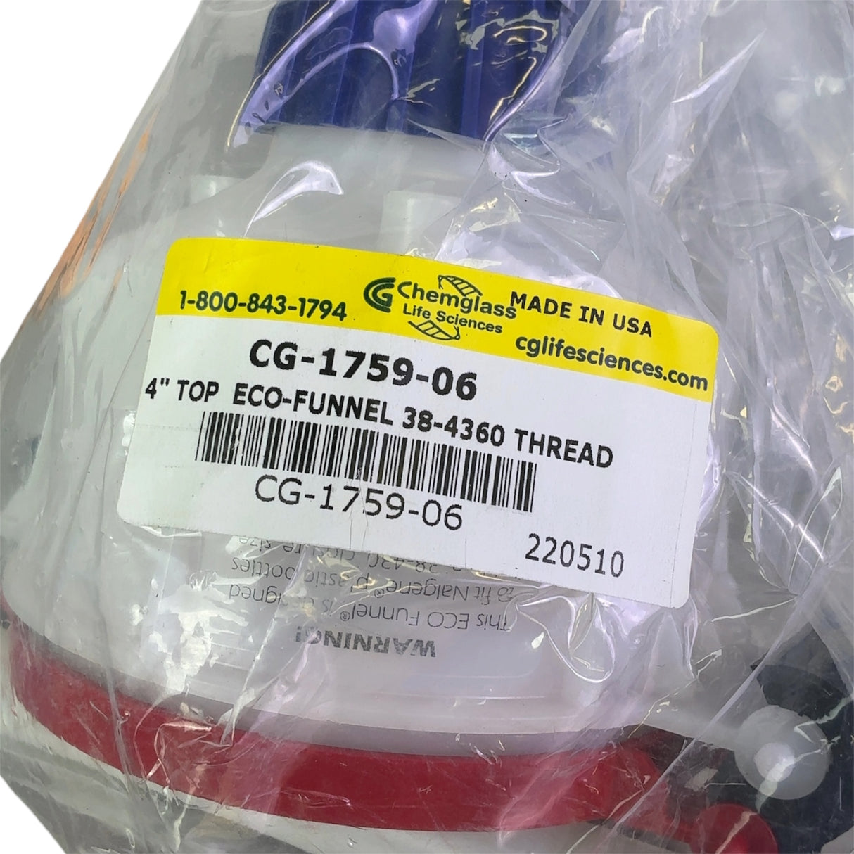 Chemglass 4” Top Diameter 450mL Eco Funnel, Thread Size 38-430 CG-1759-06 | Ships Fast from Mr. Scientific - Image 6