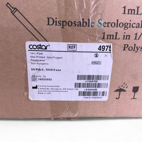 Costar Disposable Polystyrene Serological Pipettes 1mL in 1/100mL - 1000/cs (BO!) | Safe & Secure Shipping - Image 5
