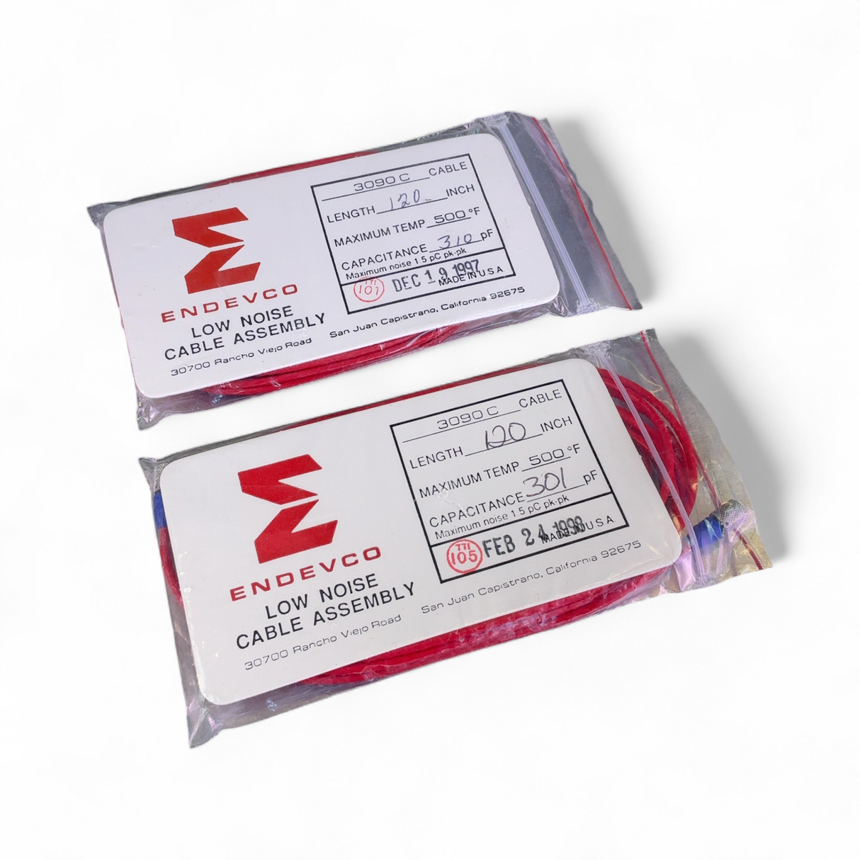 Endevco Low Noise Coaxial Cable Assemblies - Lot of 2x 3090C (Best Offer!) | Order Direct and Save - Image 1