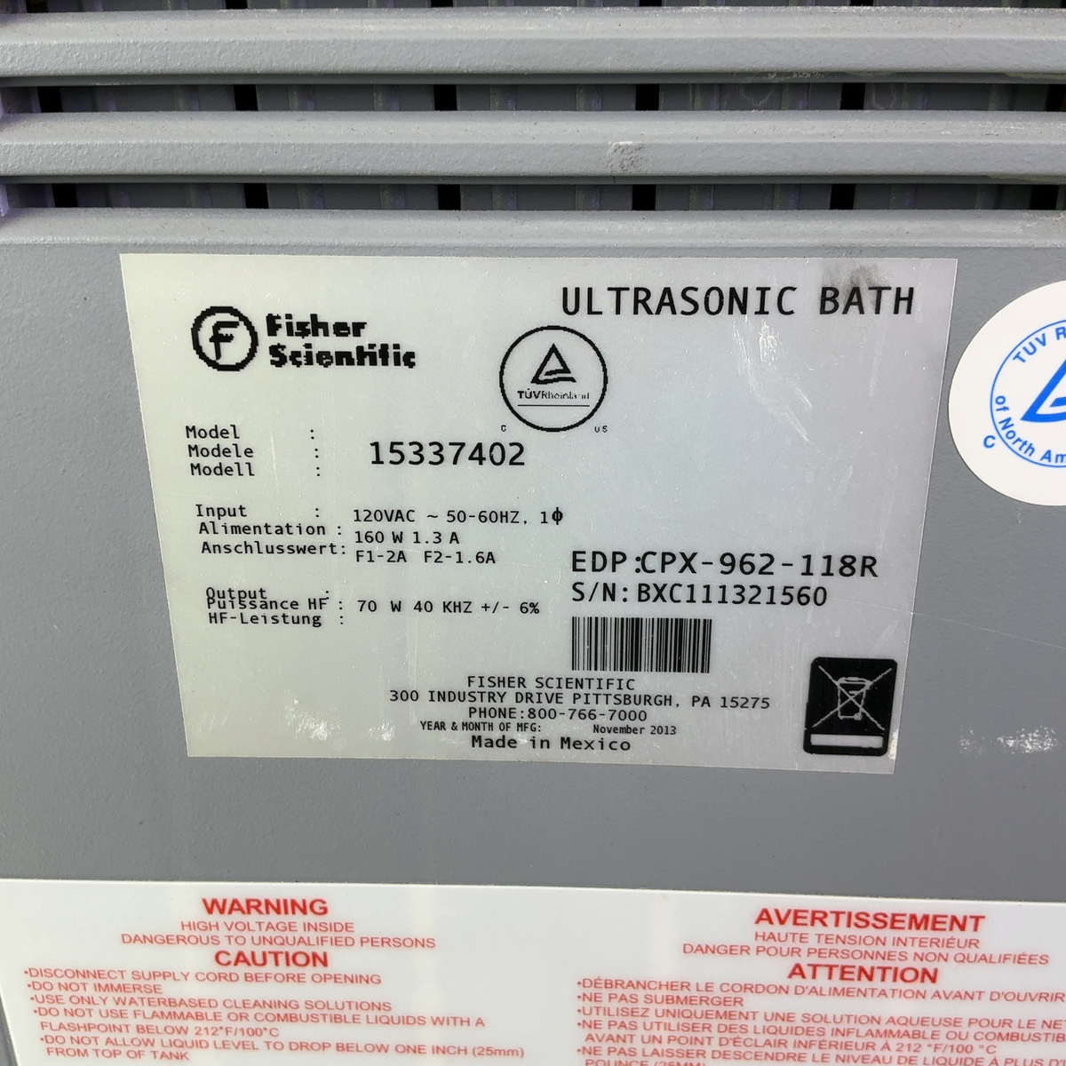 Fisher Scientific Laboratory Benchtop Ultrasonic Water Heating Bath 1.9L 15337402 - Image 9