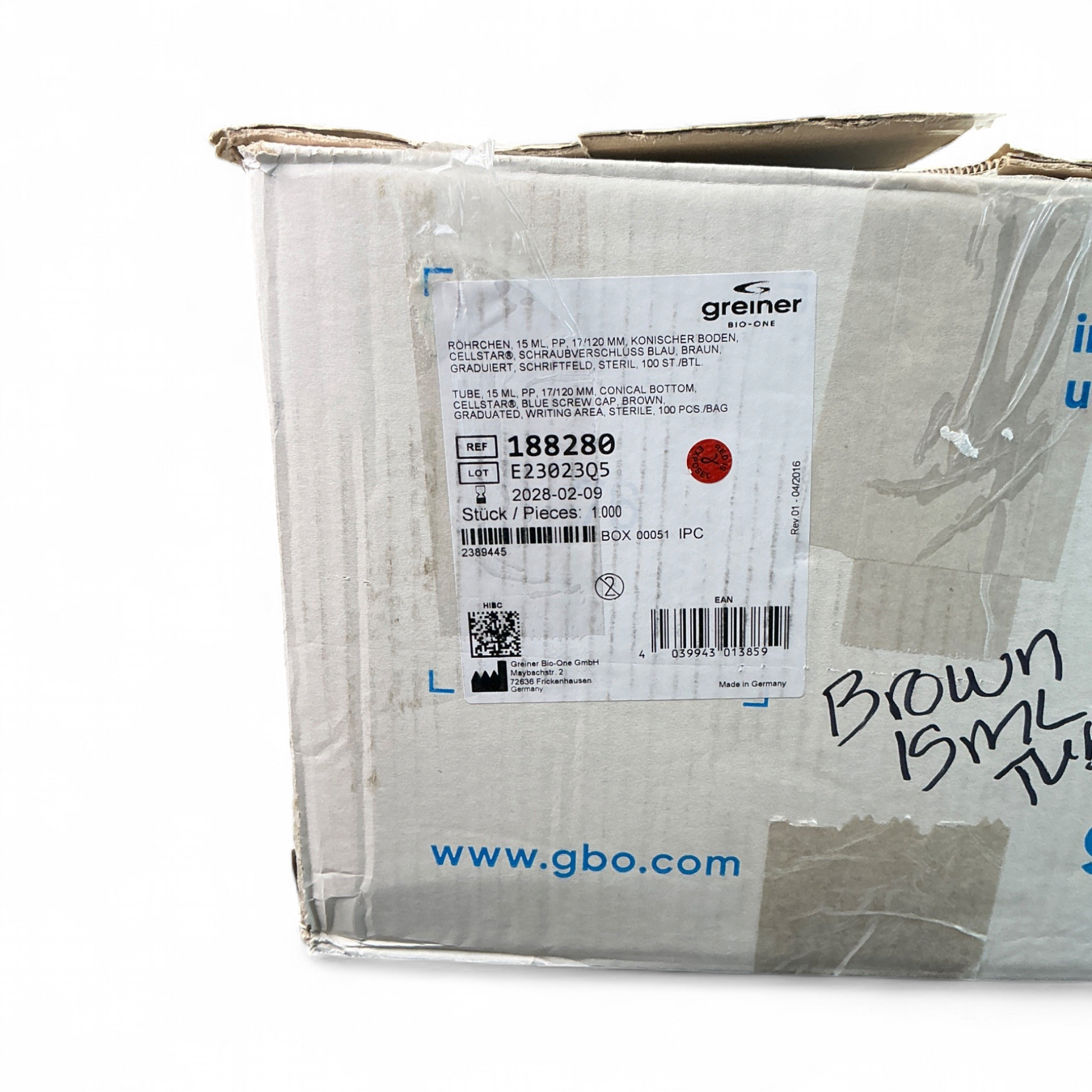 Greiner 15 mL Tubes 188280 900 Brown Tubes - Image 3