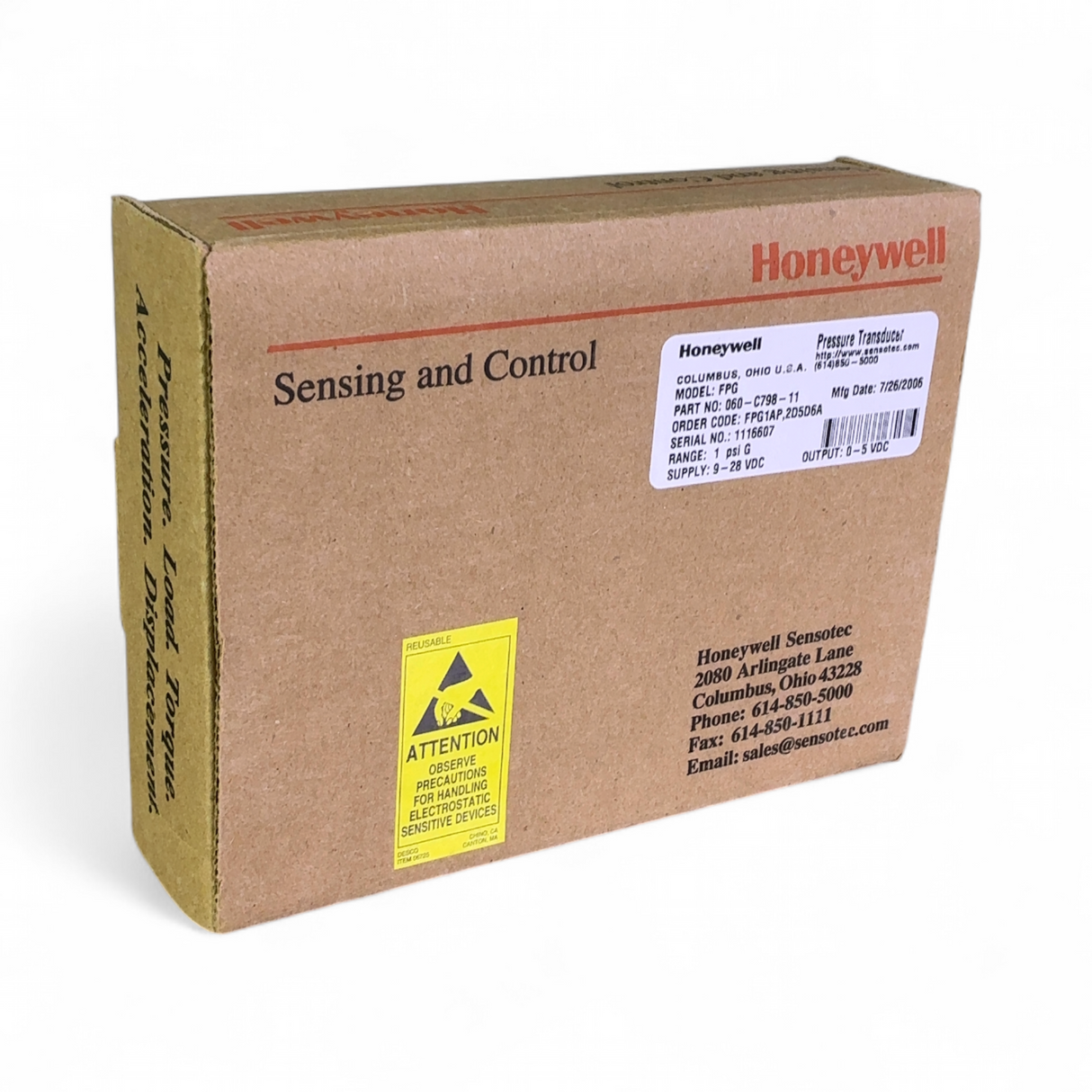 Honeywell Sensotec FPG Pressure Transducer 060-C798-11 | Safe & Secure Shipping - Image 1