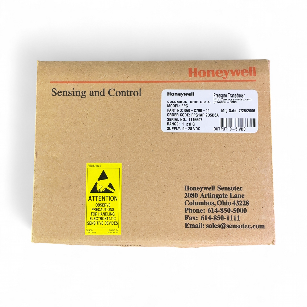 Honeywell Sensotec FPG Pressure Transducer 060-C798-11 | Safe & Secure Shipping - Image 2
