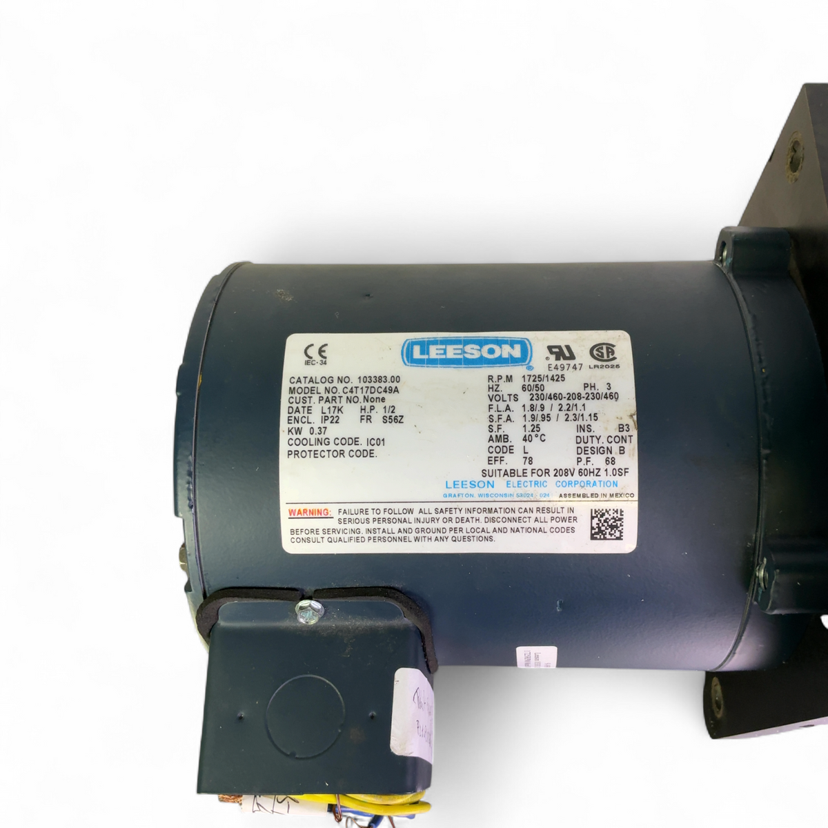 Leeson 1/2 HP Motor w 4-Blade Propeller & Accessories C4T17DC49A - Image 6