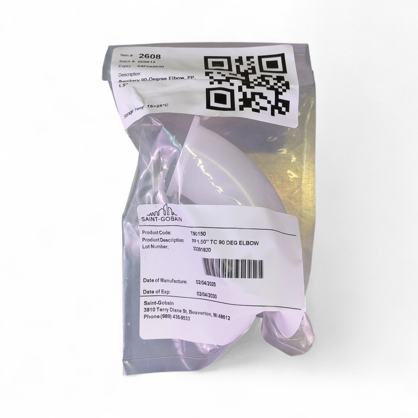 Lot of 5x Saint-Gobain Sanitech Sanitary 90-Degree Elbow, PP, 1.5” T90150 (Best Offer!) | Mr. Scientific - Image 2