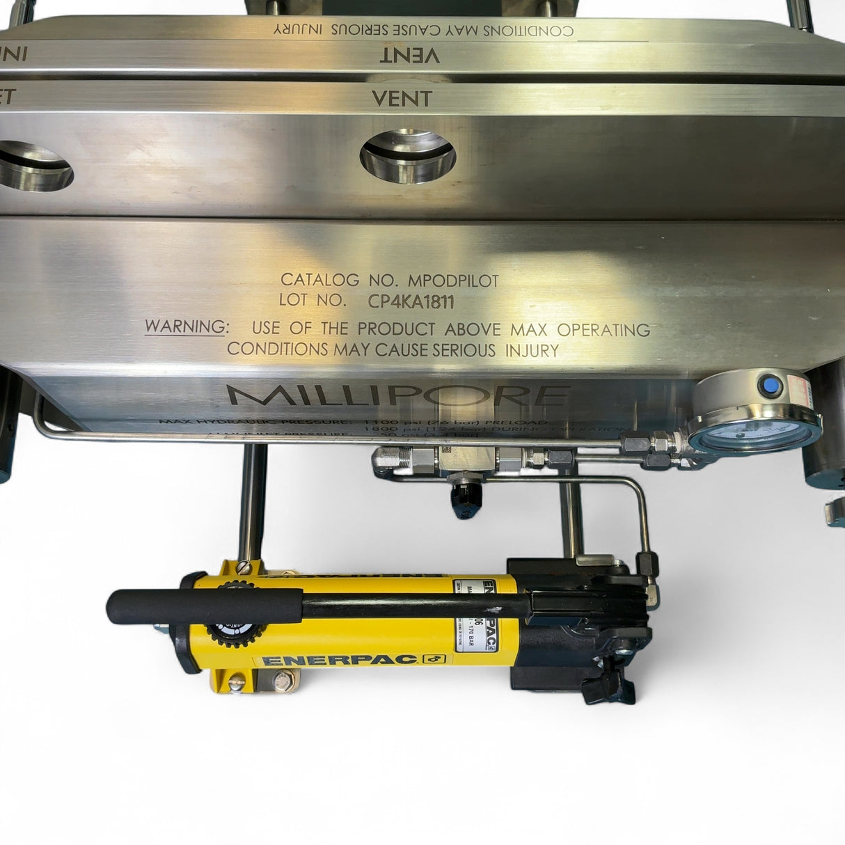 Millipore Pilot Scale 1800psi Hydraulic Filter Holder MPODPILOT w Enerpac P142U106 Pump (BO!) | Safe & Secure Shipping - Image 12