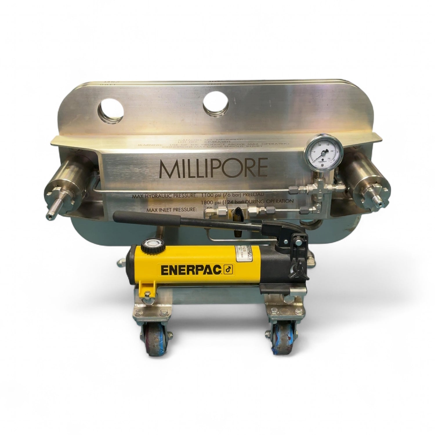 Millipore Pilot Scale 1800psi Hydraulic Filter Holder MPODPILOT w Enerpac P142U106 Pump (BO!) | Safe & Secure Shipping - Image 2
