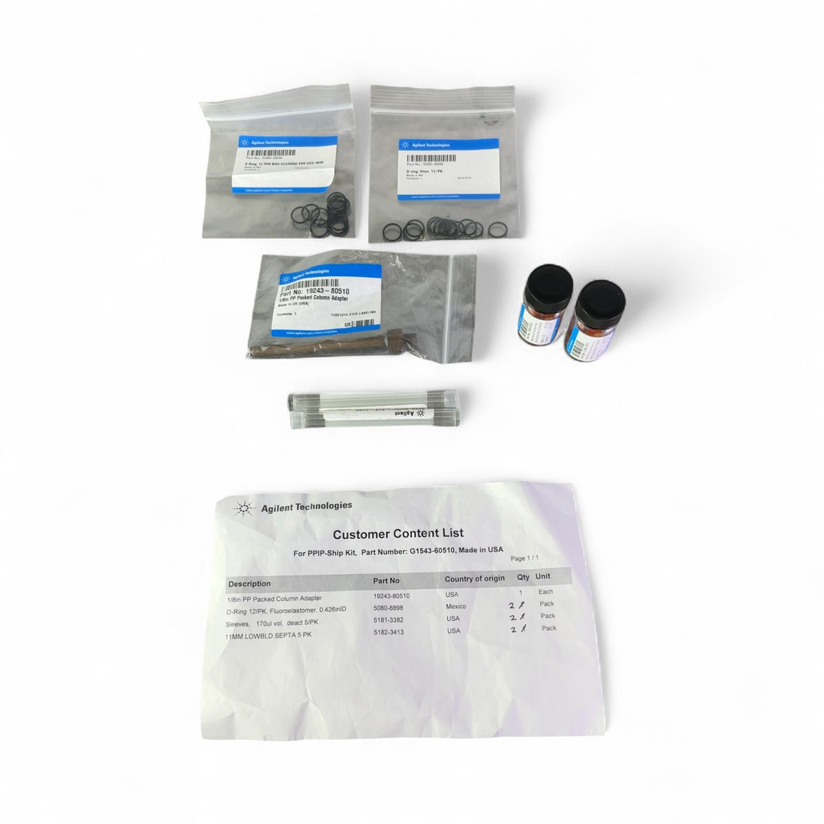 NEW Agilent Technologies PPIP Ship Kit - Gas Chromatography Parts Kit G1543-60510 | Ships Fast from Mr. Scientific - Image 1