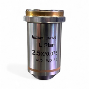 Nikon L Plan 2.5X/0.075 ∞/0 EPI WD 8.8 Microscope Objective Lens w/ Adapter