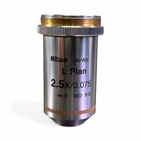 Nikon L Plan 2.5X/0.075 ∞/0 EPI WD 8.8 Microscope Objective Lens w/ Adapter - Image 1