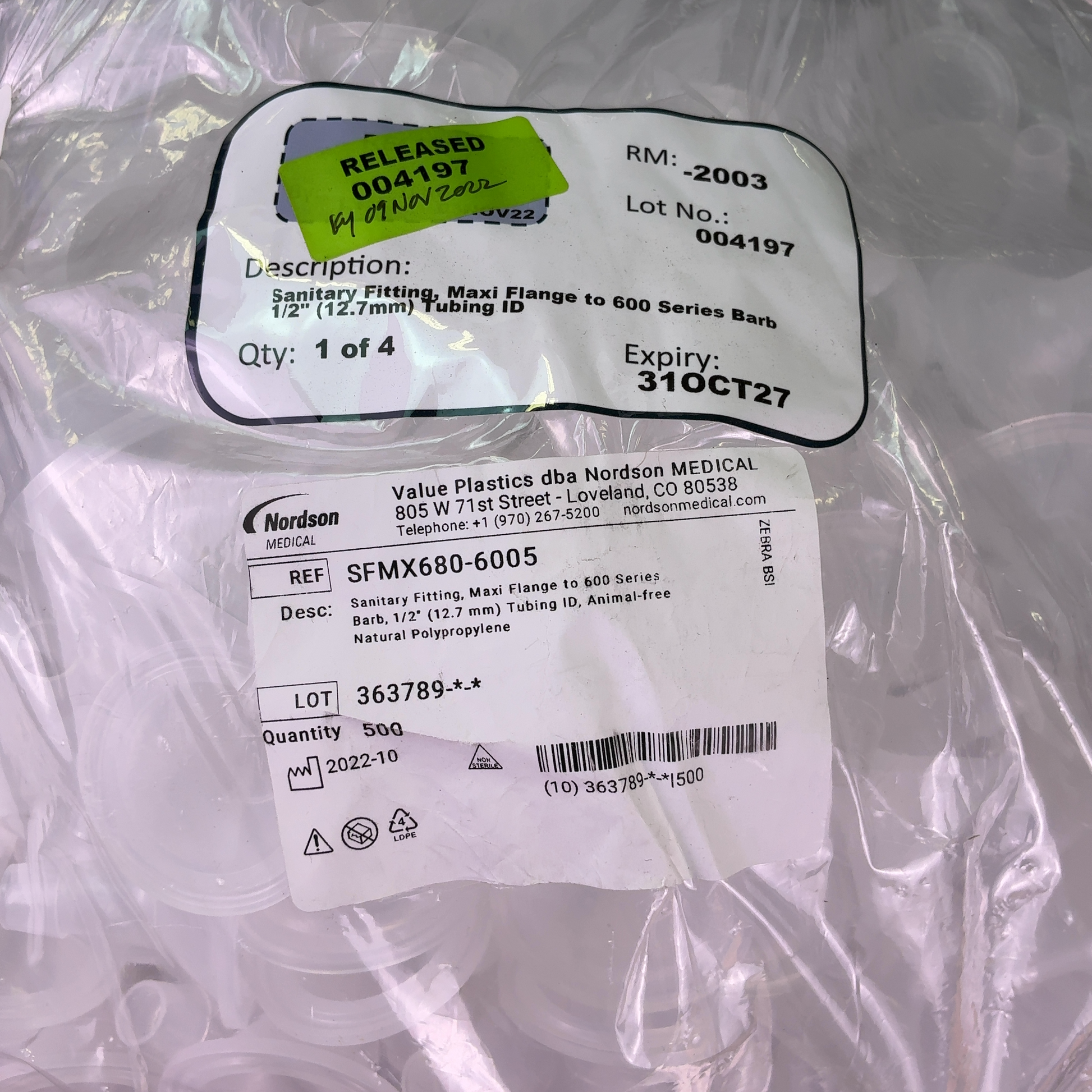 Nordson Medical Sanitary Fitting, Maxi Flange to 600 Series Barb, 1/2" Tubing ID, 500/cs (Best Offer!) | Ships Fast from Mr. Scientific - Image 7