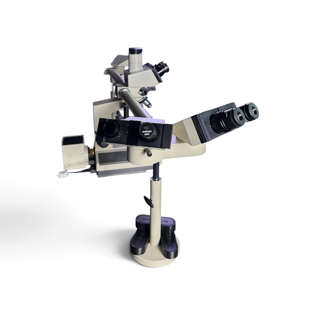 Olympus BH-2 BHS 5-Headed Teaching Microscope w/ DPlan Objectives, AmScope MD35 - Image 3