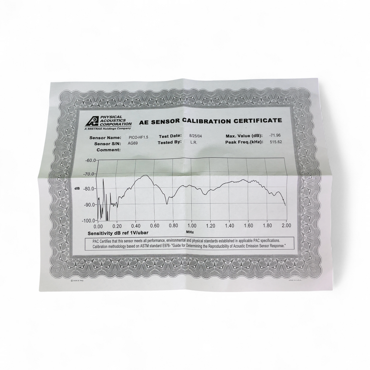 Physical Acoustics Emission (AE) Sensor w Cal. Certificate PICO-HF1.5 (BO!) | Order Direct and Save - Image 7