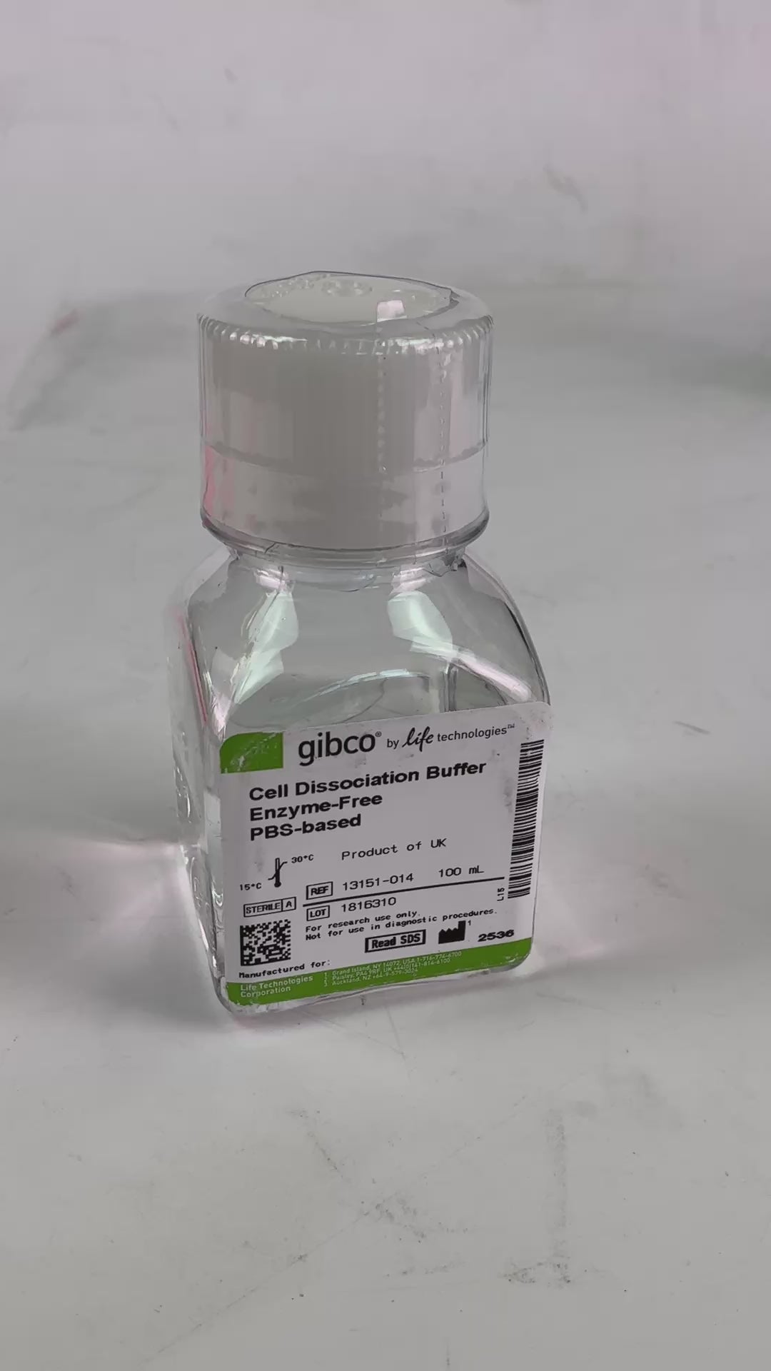Gibco 100mL Cell Dissociation Buffer Enzyme-Free PBS-based 13151-014 - 3 Bottles (BO!) | Ships Fast from Mr. Scientific
