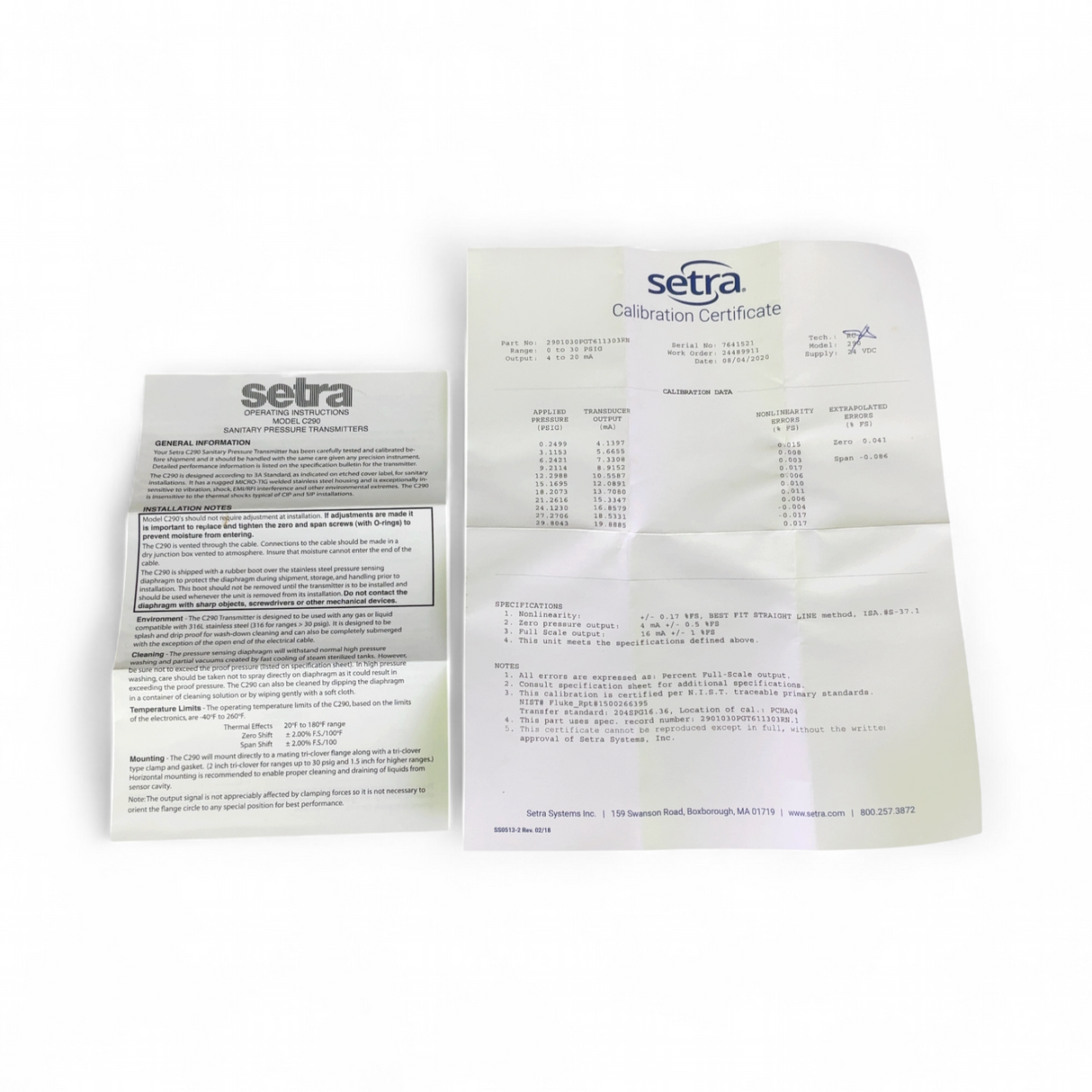 Setra Systems C290 Sanitary Pressure Transmitter C2901030PGT61130RN USED | Order Direct and Save - Image 2