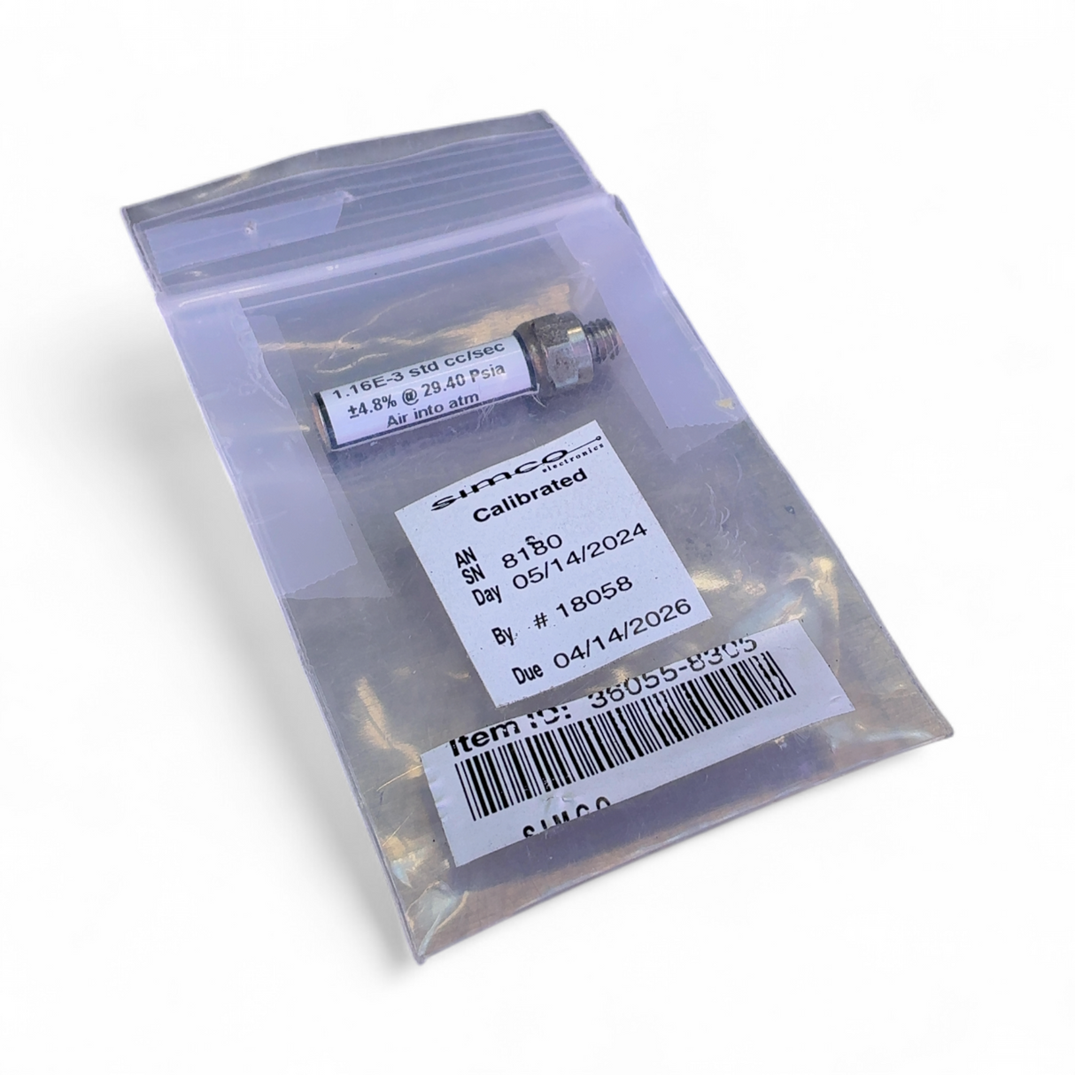 Simco LACO 1.16E-3 std cc/s Calibrated Air Leak Standard CM521.0-31009V0/2/2-3 (BO!) | Mr. Scientific - Image 1