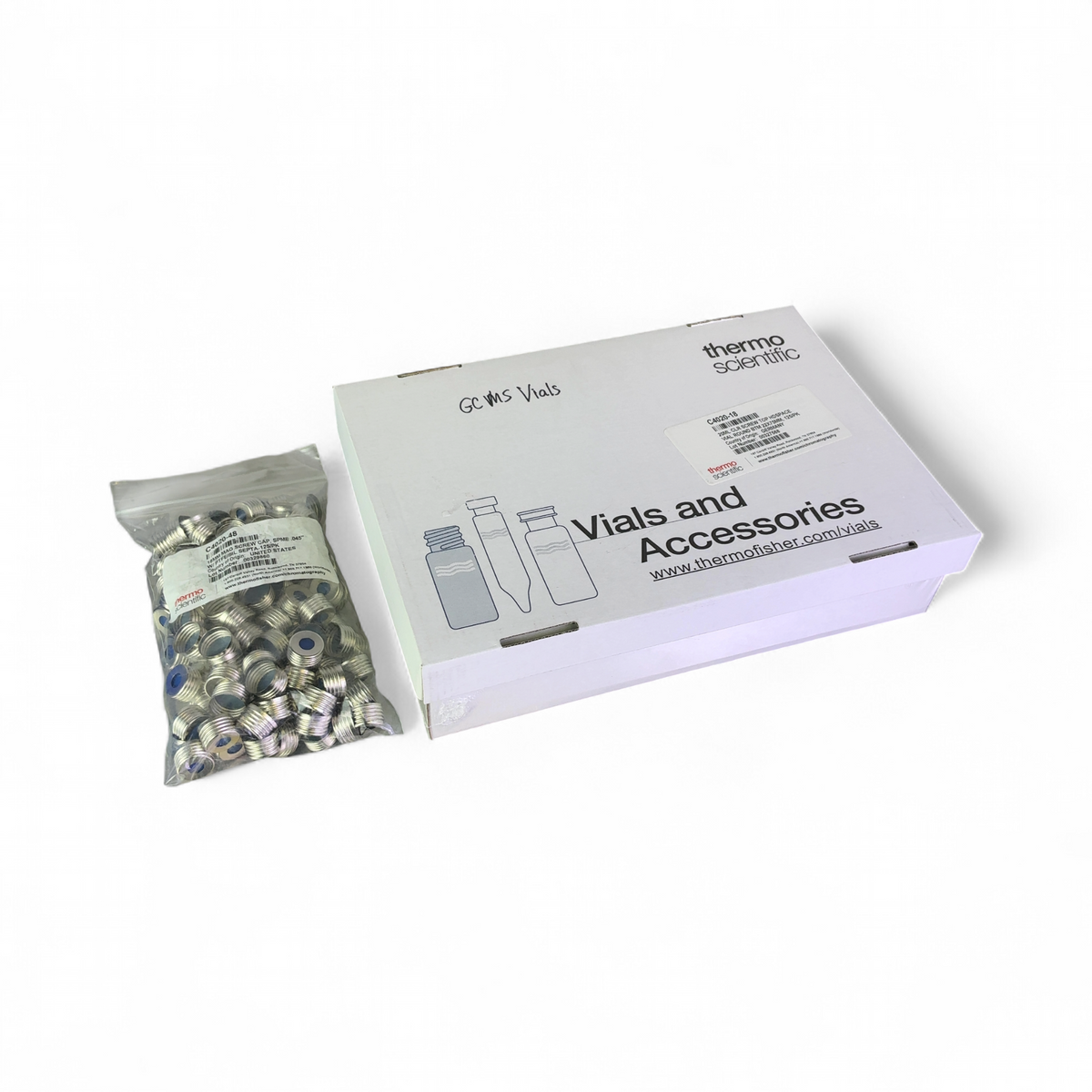Thermo Scientific 20mL Clear Screw Top Round Bottom Vials w Mag Septa Caps C4020 - 125ct | Safe & Secure Shipping - Image 1