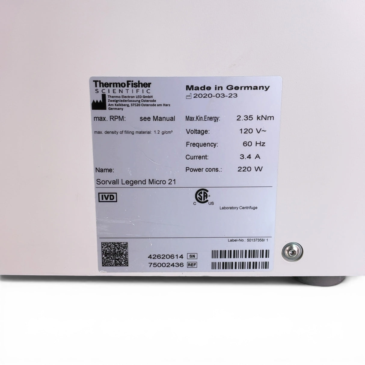 Thermo Scientific Sorvall Legend Micro 21 Centrifuge 75002436 w 24x1.5/2.0mL Rotor (BO!) | Ships Fast from Mr. Scientific - Image 12