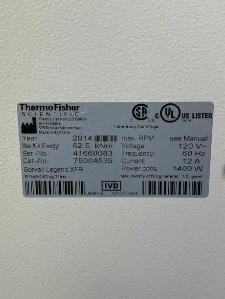 Thermo Scientific Sorvall Legend XFR Centrifuge 75004539 w TX-750 Rotor & Buckets/Adapters (BO!) | Order Direct and Save - Image 7