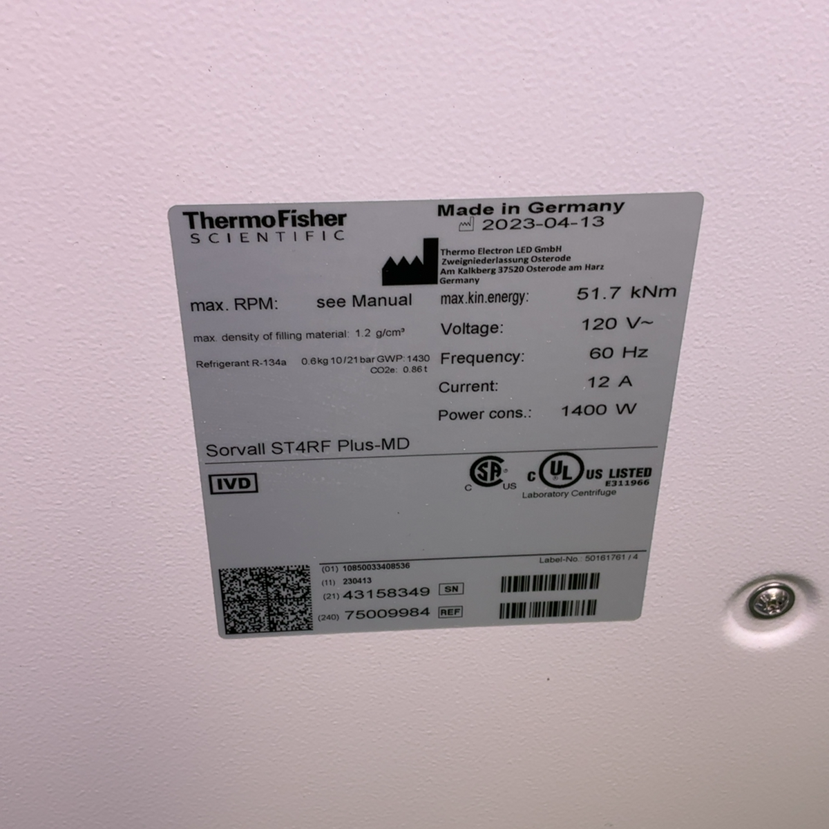 Thermo Scientific Sorvall ST4RF Plus-MD 75009984 Laboratory Centrifuge | Mr. Scientific - Image 11