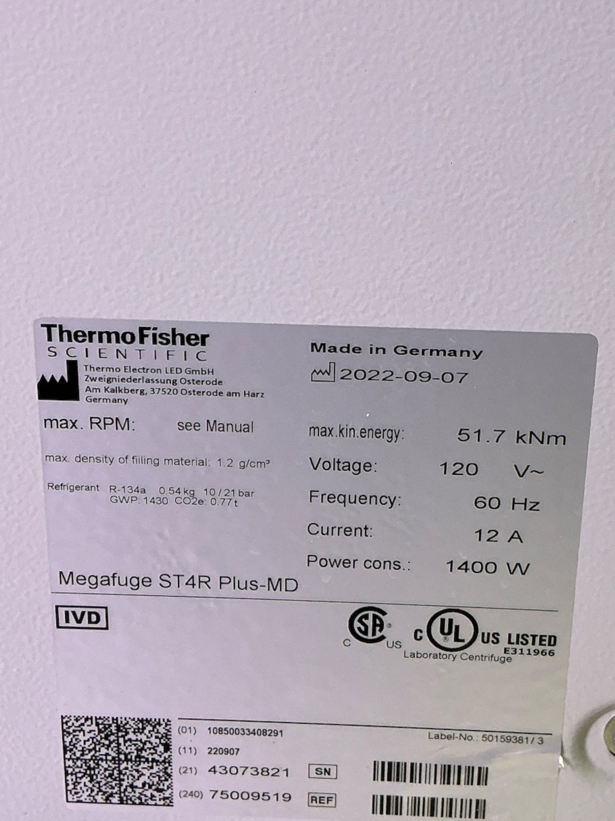 Thermofisher Scientific Megafuge ST4R Plus-MD Centrifuge 75009519 w TX-750 Rotor & Buckets/Adapters (BO!) | Safe & Secure Shipping - Image 8