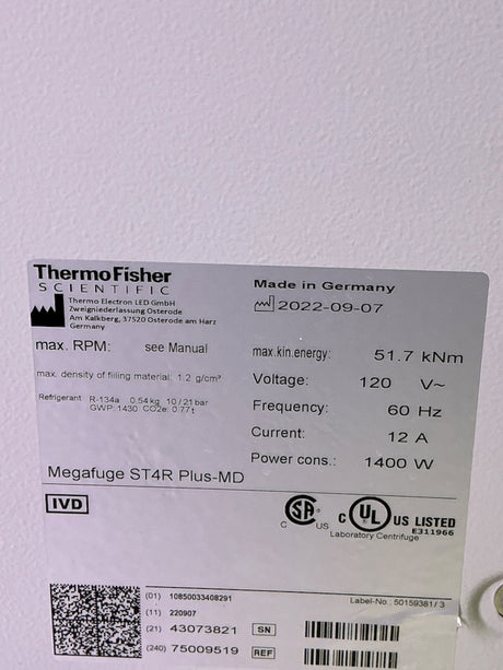 Thermofisher Scientific Megafuge ST4R Plus-MD Centrifuge 75009519 w TX-750 Rotor & Buckets/Adapters (BO!) | Safe & Secure Shipping - Image 8