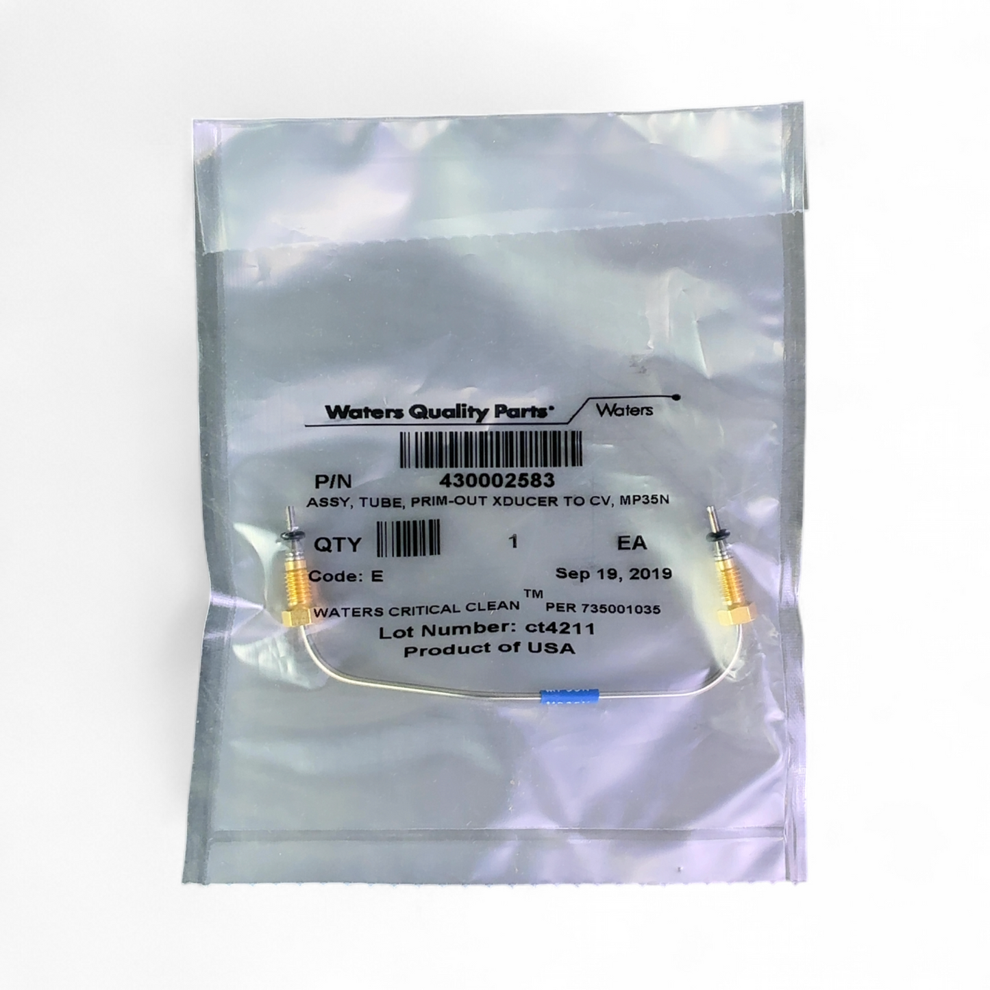 Waters Transducer to Check Valve Tubing Assembly MP35N 430002583 | Safe & Secure Shipping - Image 1